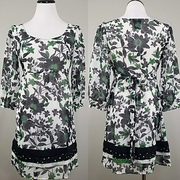 Anthropologie FEI Babydoll Tunic Dress XS Tall Petite Boho Fairy Sheer Overlay - Picture 1 of 12